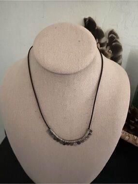 Vintage 90’s Y2K Silver Disc metal Disks Black Leather Cord Necklace